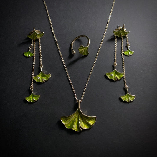 Ginkgo Leaf Enameled Jewelry Set