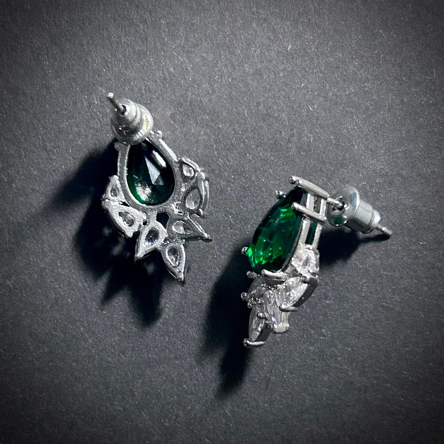 Emerald & Clear Teardrop Cubic Zirconia Stud Earrings