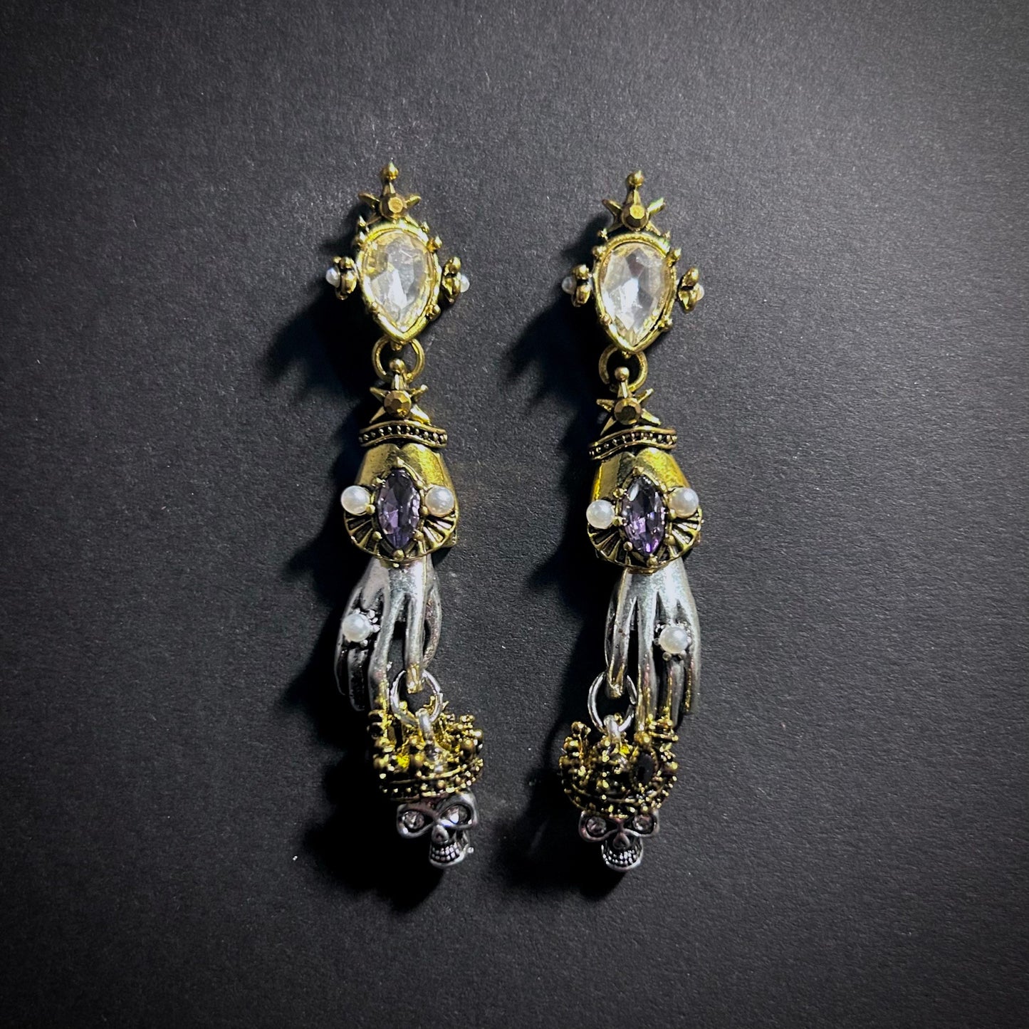 Hand & Skull Mixed Metal Earrings