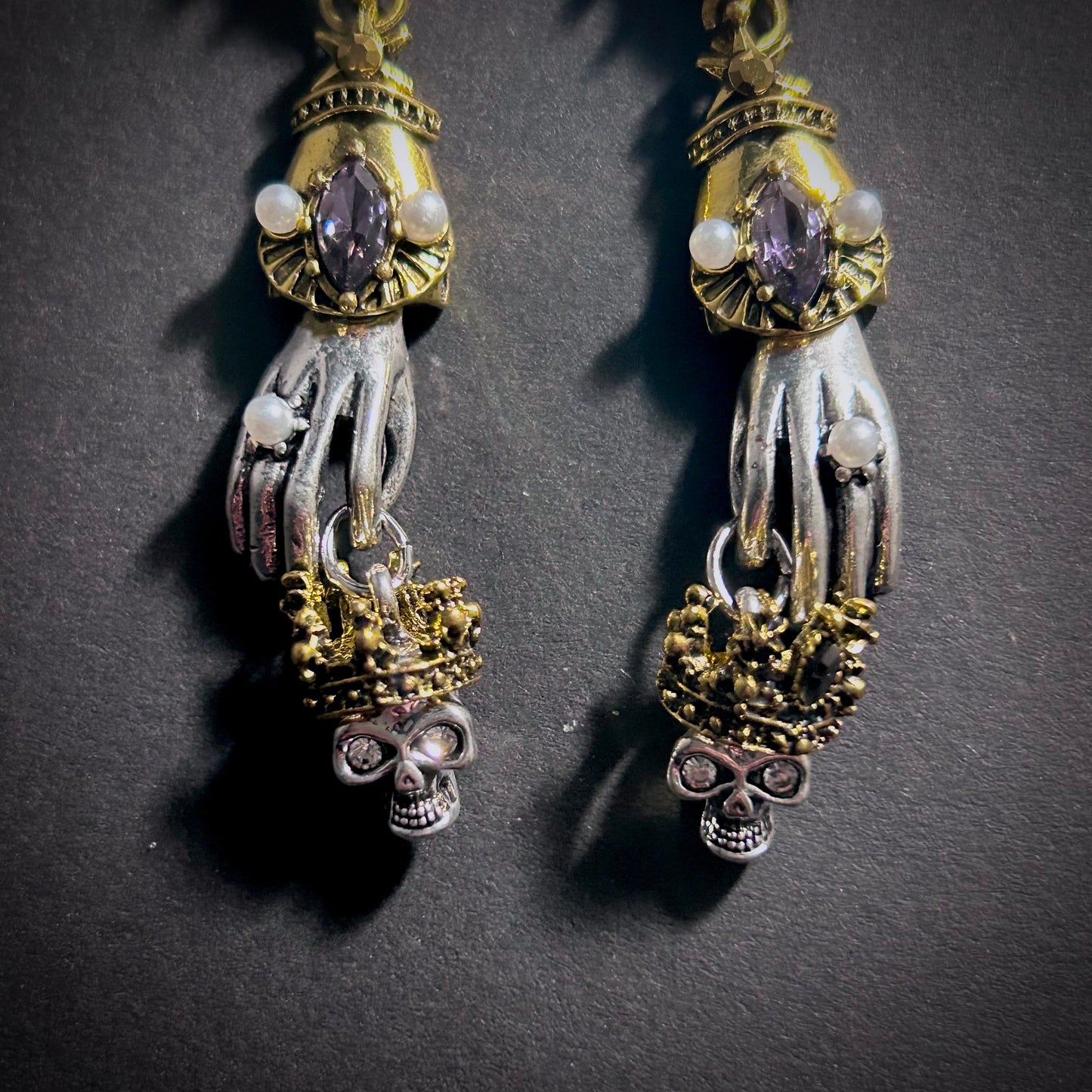 Hand & Skull Mixed Metal Earrings