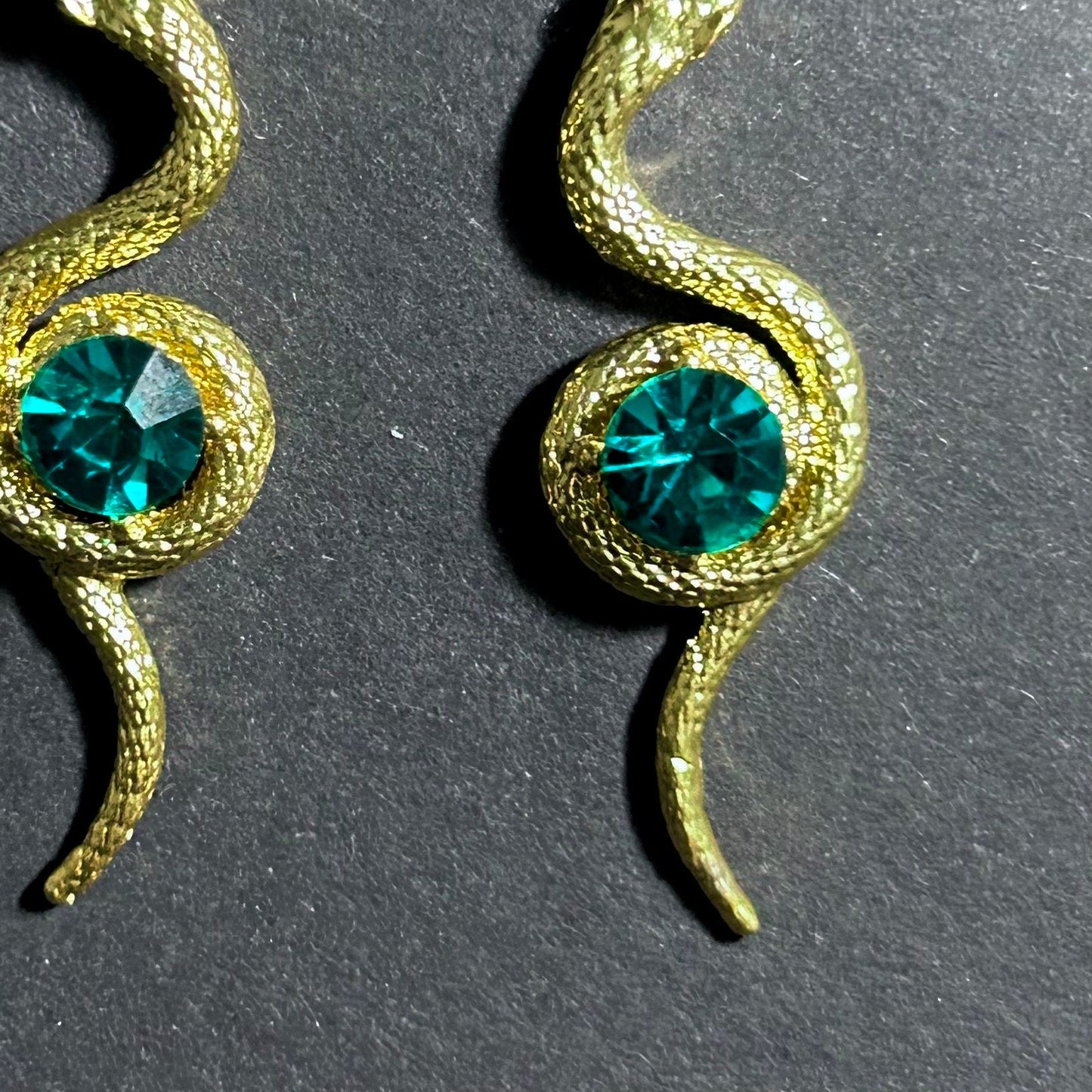 Gold Snake & Emerald Crystal Earrings