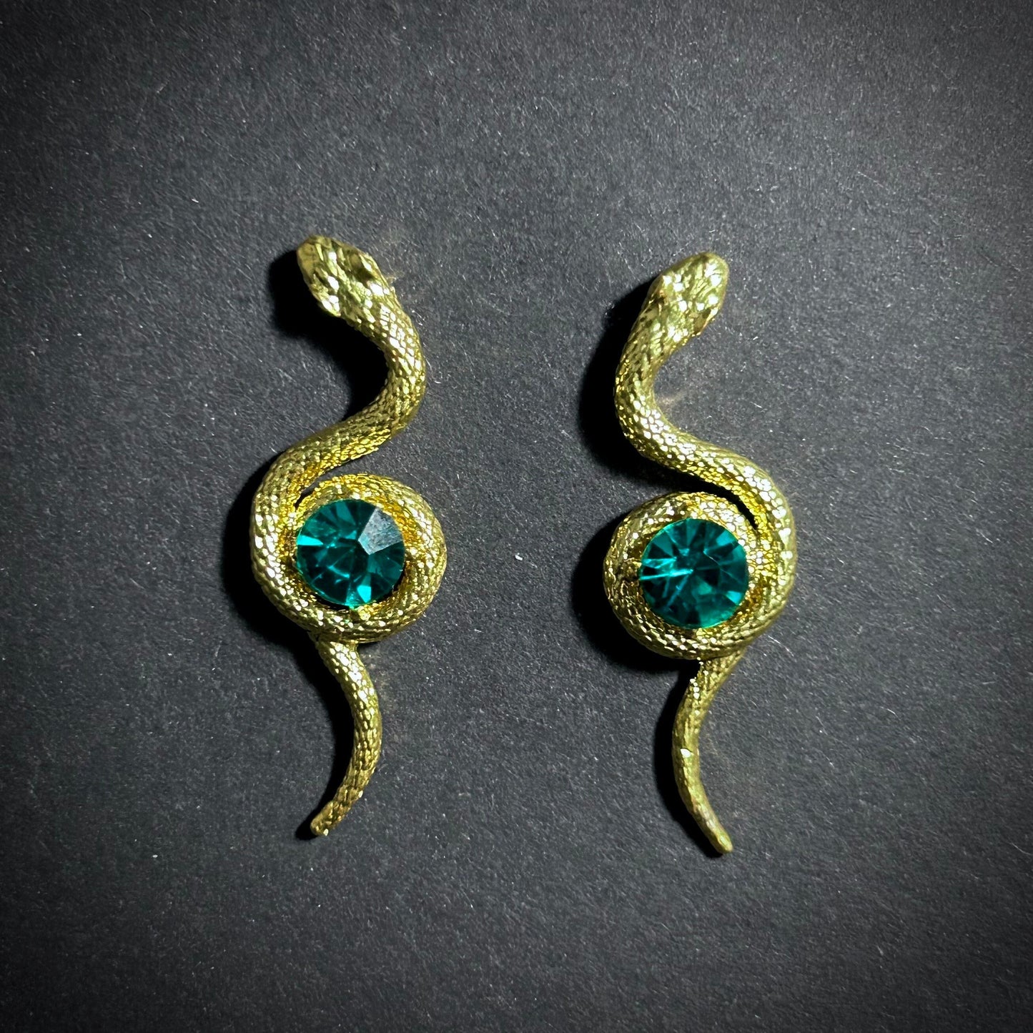 Gold Snake & Emerald Crystal Earrings