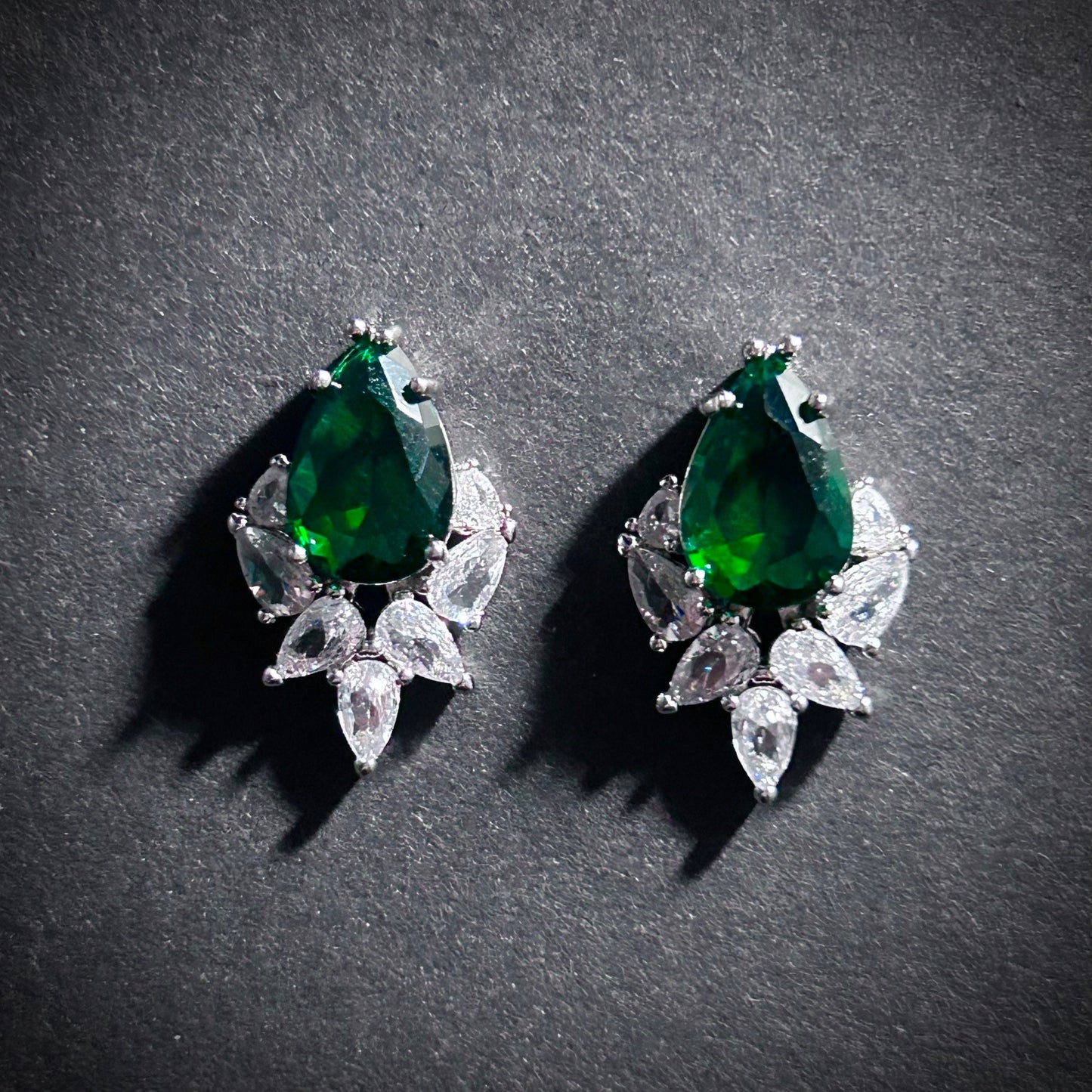 Emerald & Clear Teardrop Cubic Zirconia Stud Earrings