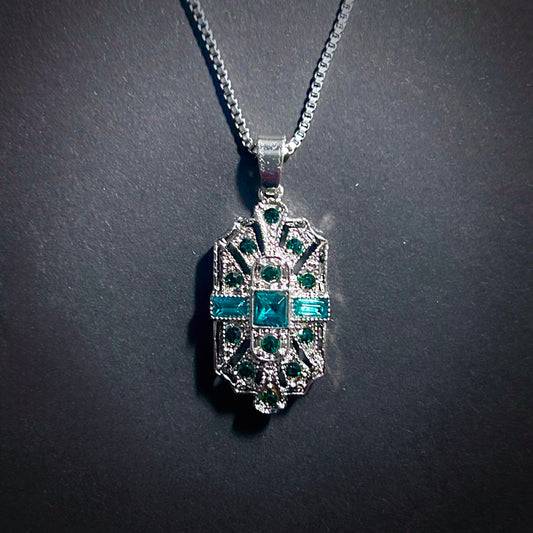 Art Deco Bridal/Bridesmaids Necklace in Silver & Emerald