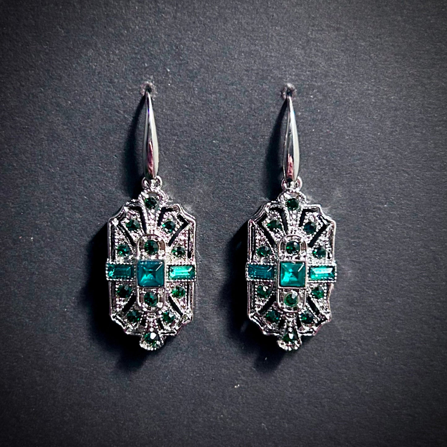 Art Deco Bridal/Bridesmaids Earrings in Silver & Emerald