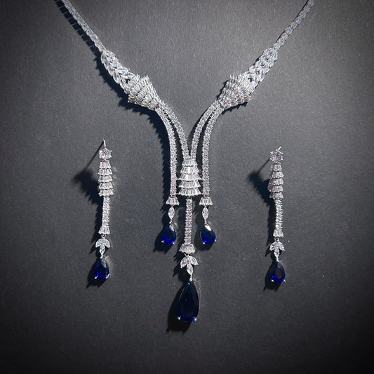 Art Deco Sapphire Silver Bridal Jewelry Set