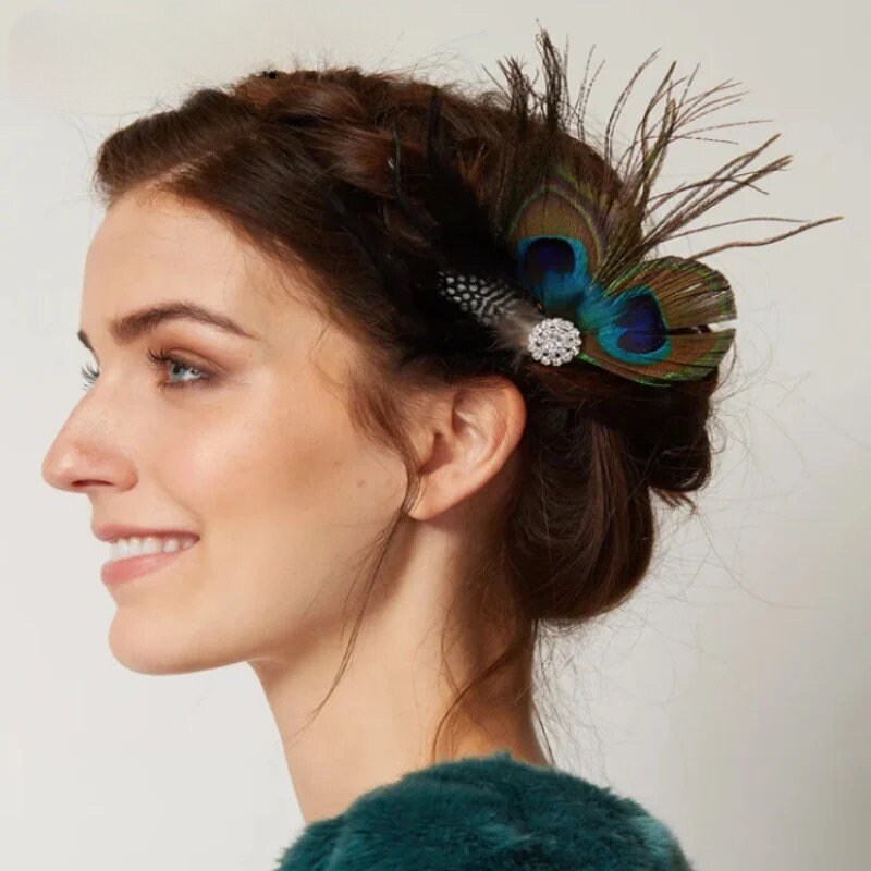 Peacock Feather Hair Clip in Blue, Green & Black