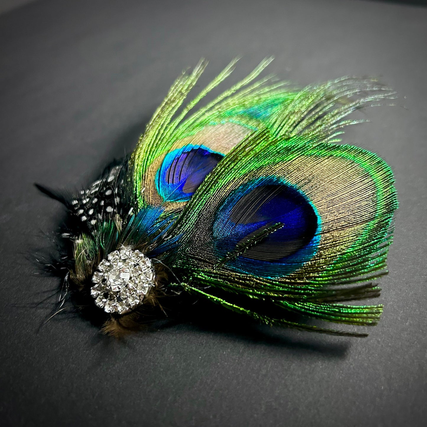 Peacock Feather Hair Clip in Blue, Green & Black