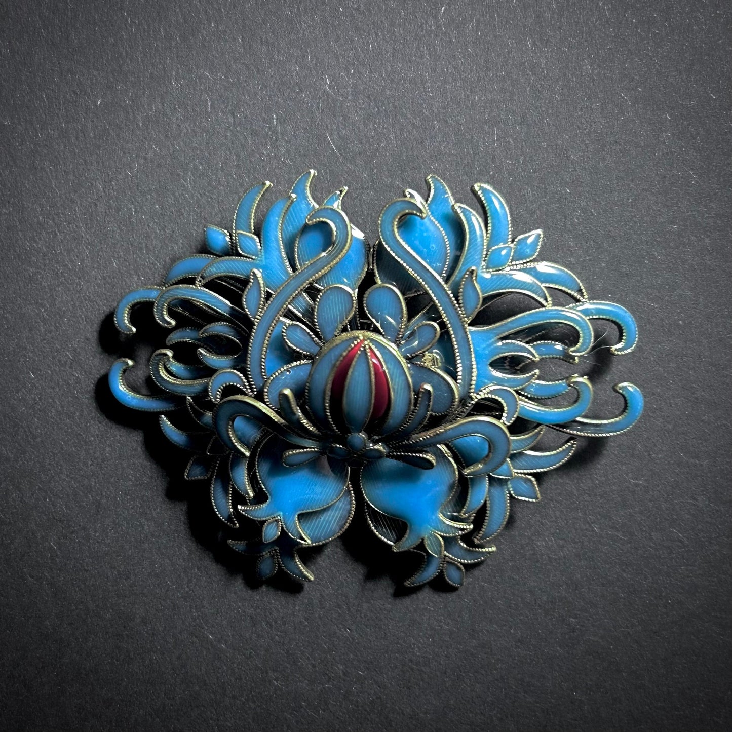 Art Nouveau Intricate Turquoise Enamel & Gold Brooch