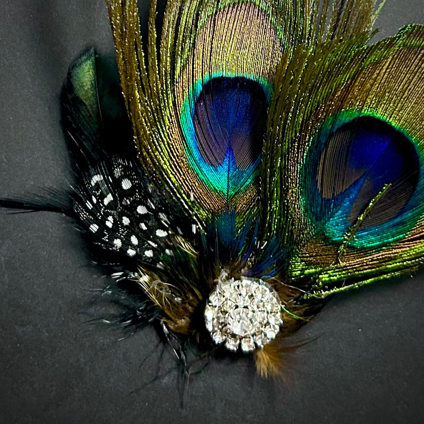 Peacock Feather Hair Clip in Blue, Green & Black