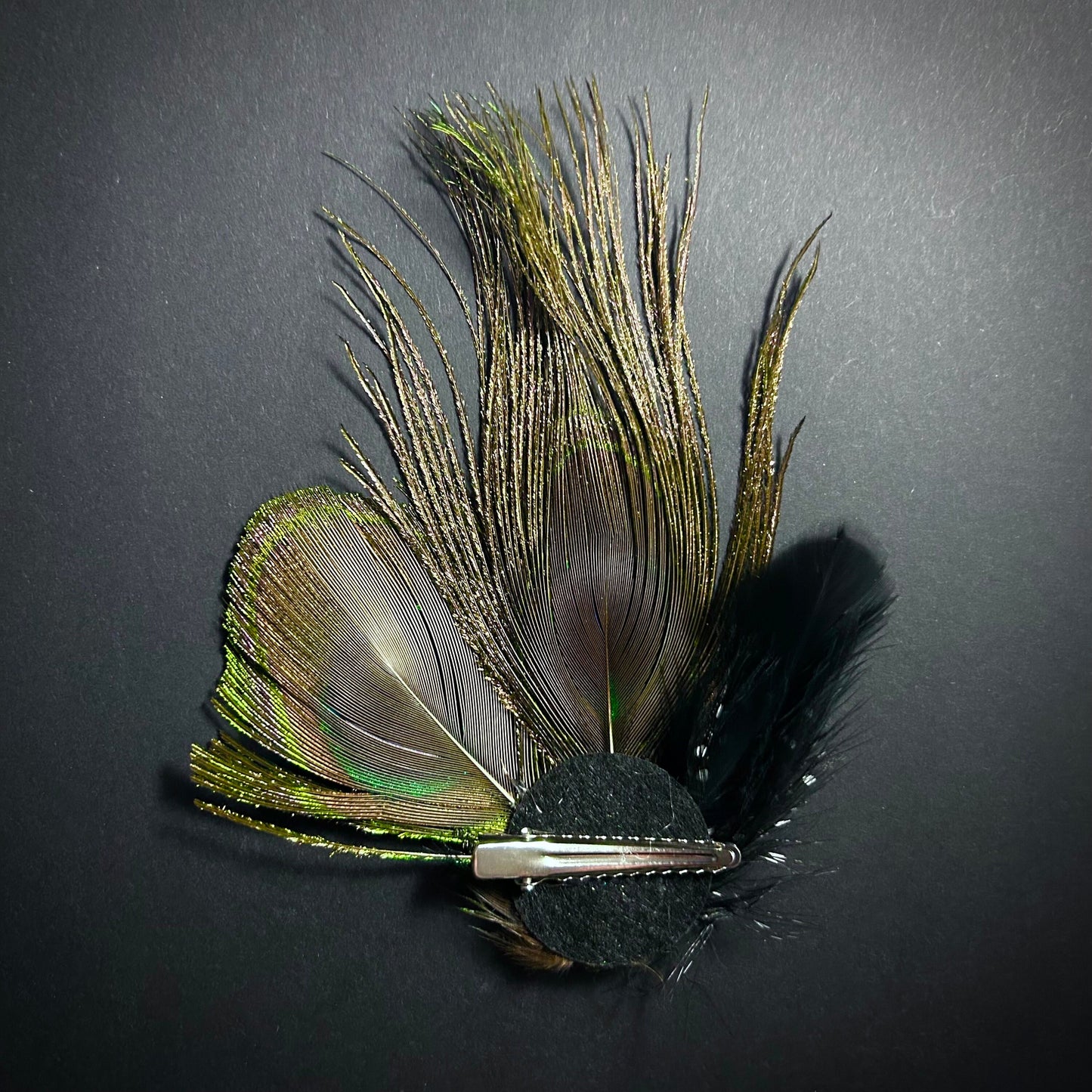 Peacock Feather Hair Clip in Blue, Green & Black