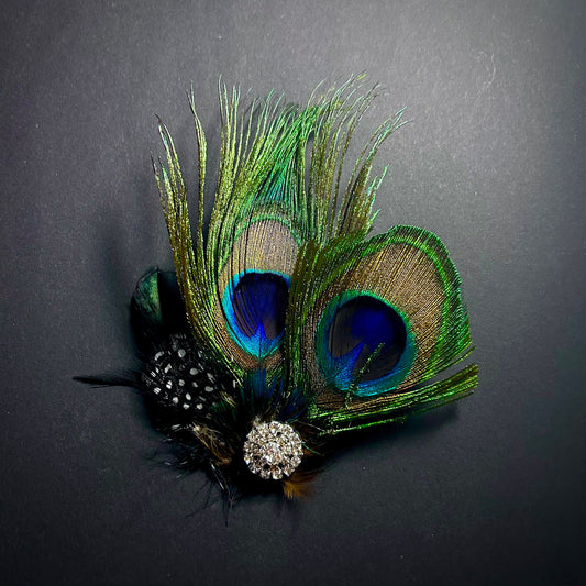 Peacock Feather Hair Clip in Blue, Green & Black