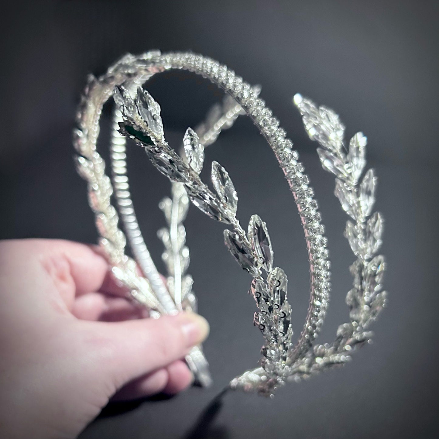 Three Row Vine Wreath Diadem/Tiara In Silver & Clear Rhinestone