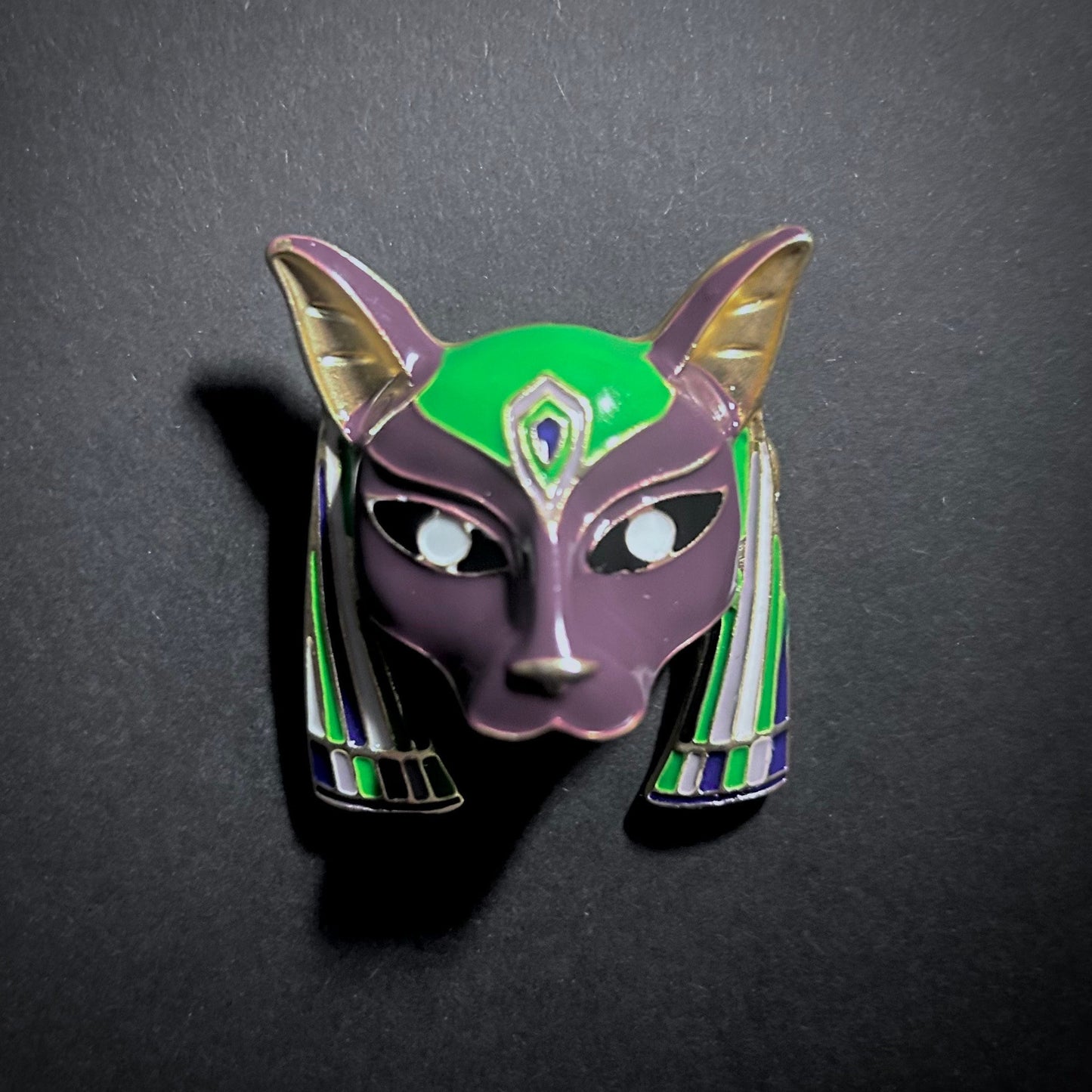 Egyptian Revival Pharaoh Cat Goddess Bastet Brooch in Gold & Brown Enamel