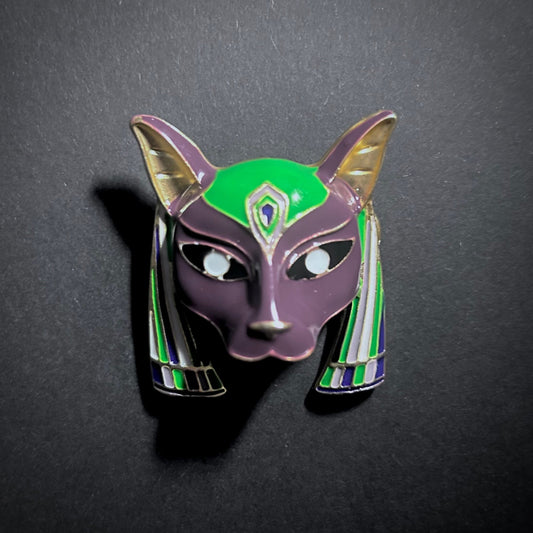 Egyptian Revival Pharaoh Cat Goddess Bastet Brooch in Gold & Brown Enamel