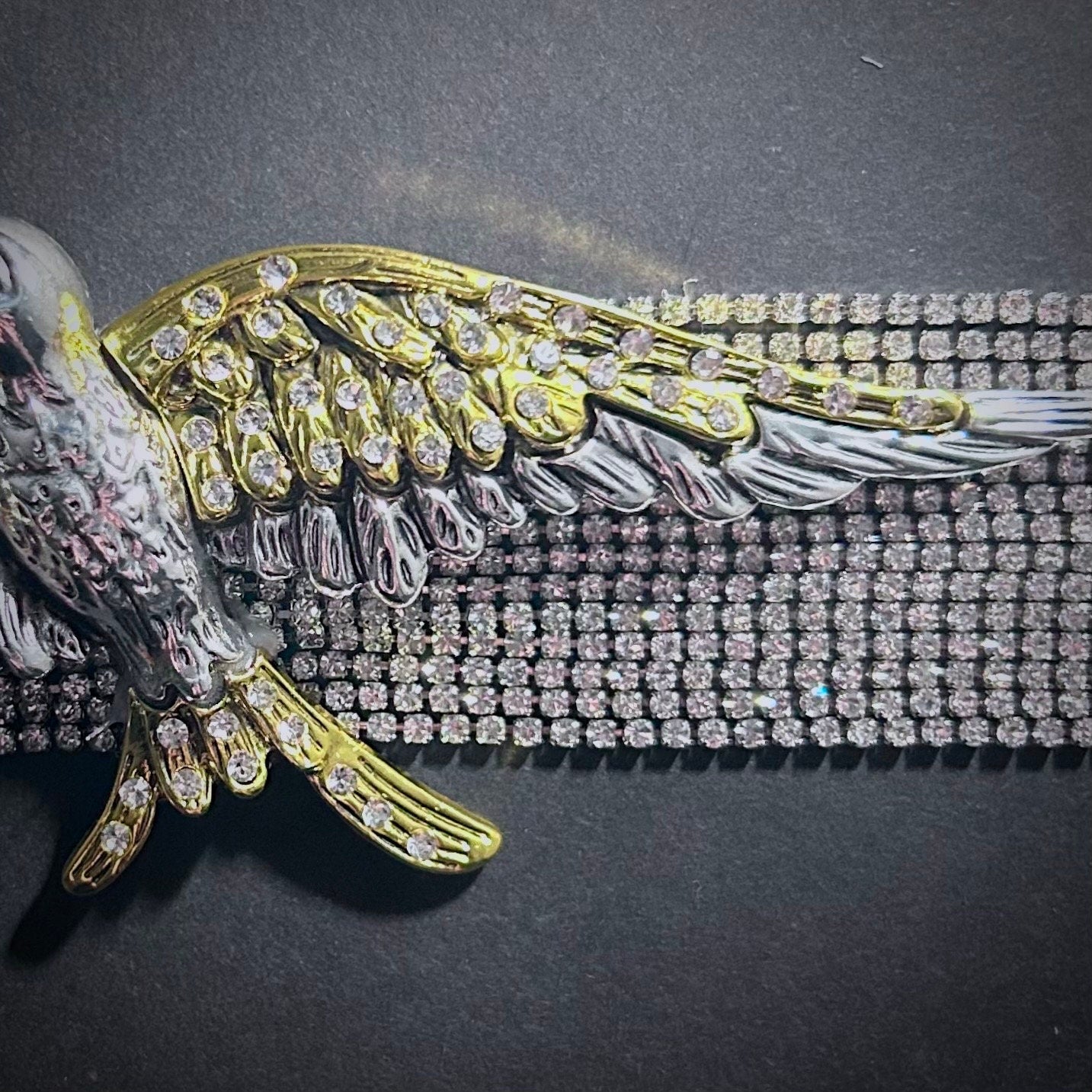 Large Bird & Rhinestone Chain Mixed Metal Statement Choker Necklace