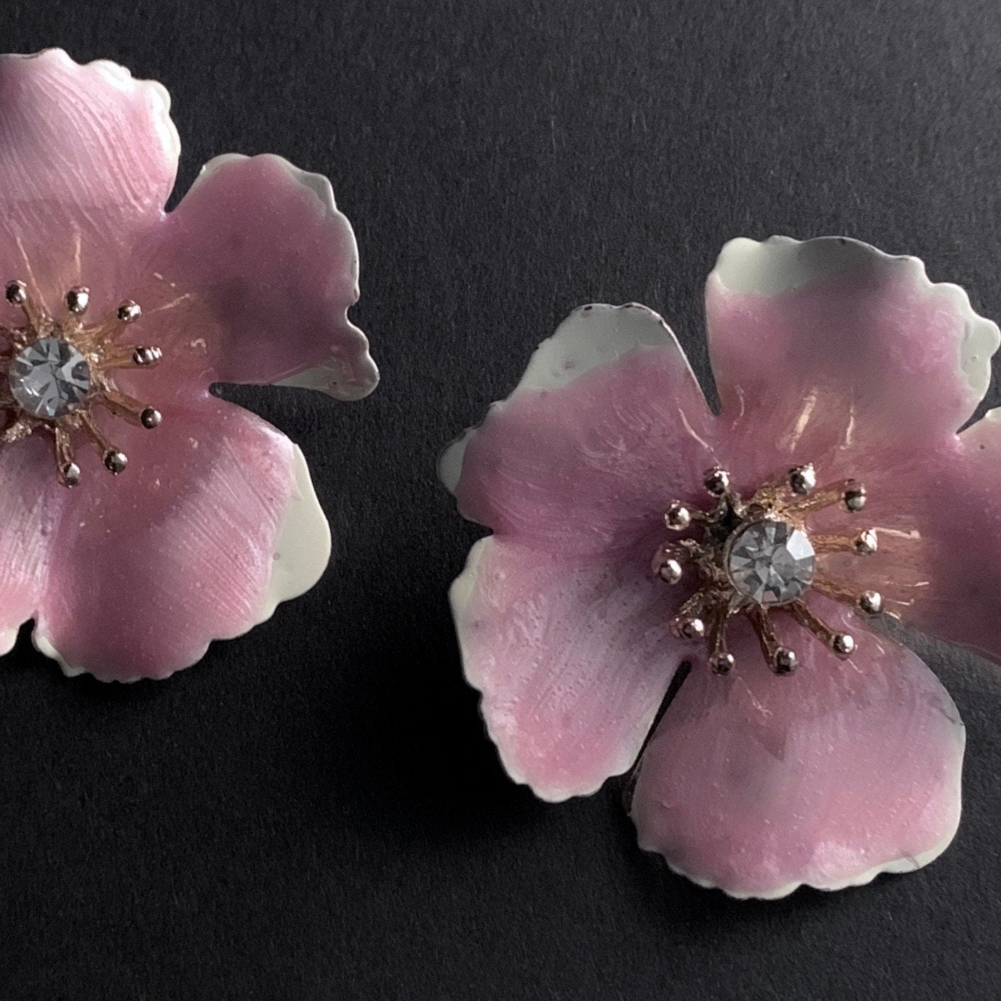 Flower Painted Enamel Earrings in Pink