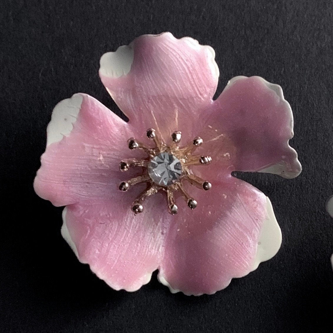 Flower Painted Enamel Earrings in Pink