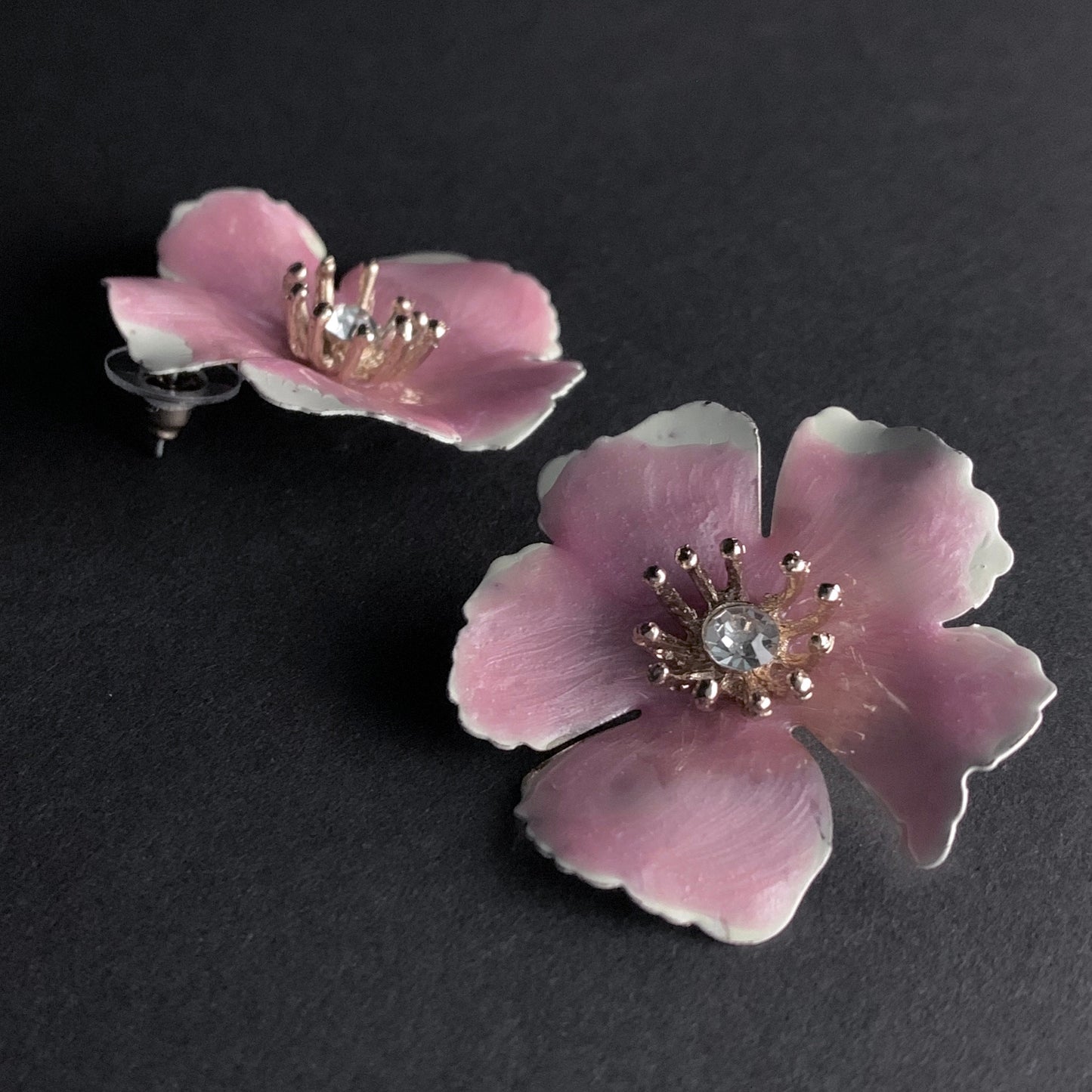 Flower Painted Enamel Earrings in Pink