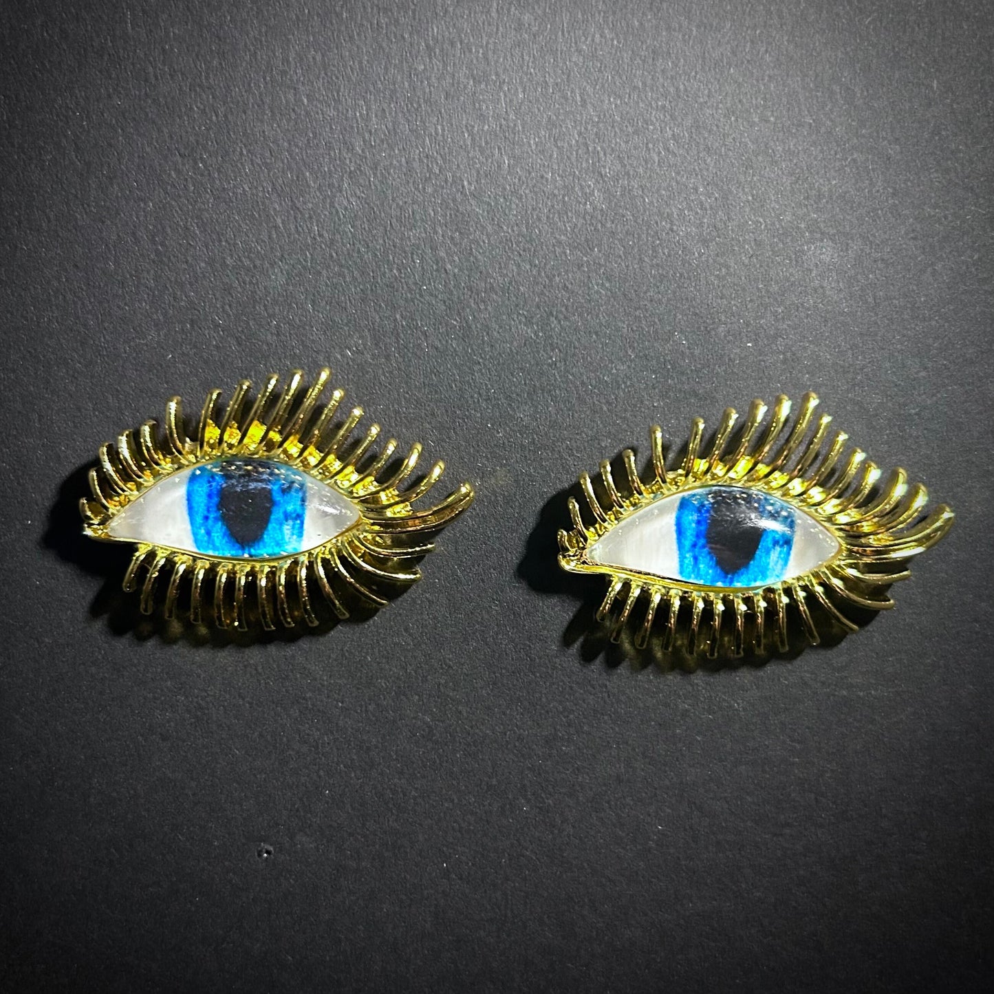 Blue Eyes & Golden Eyelashes Stud Statement Earrings