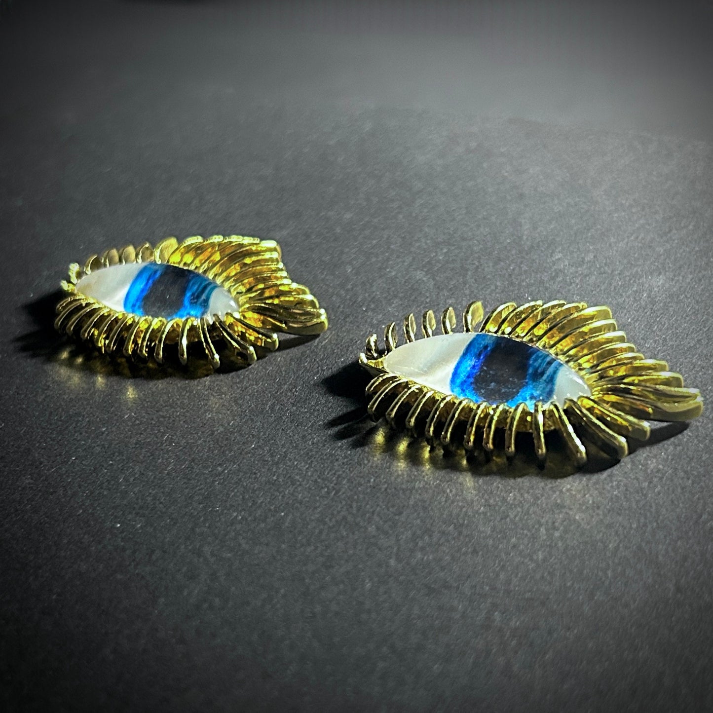 Blue Eyes & Golden Eyelashes Stud Statement Earrings