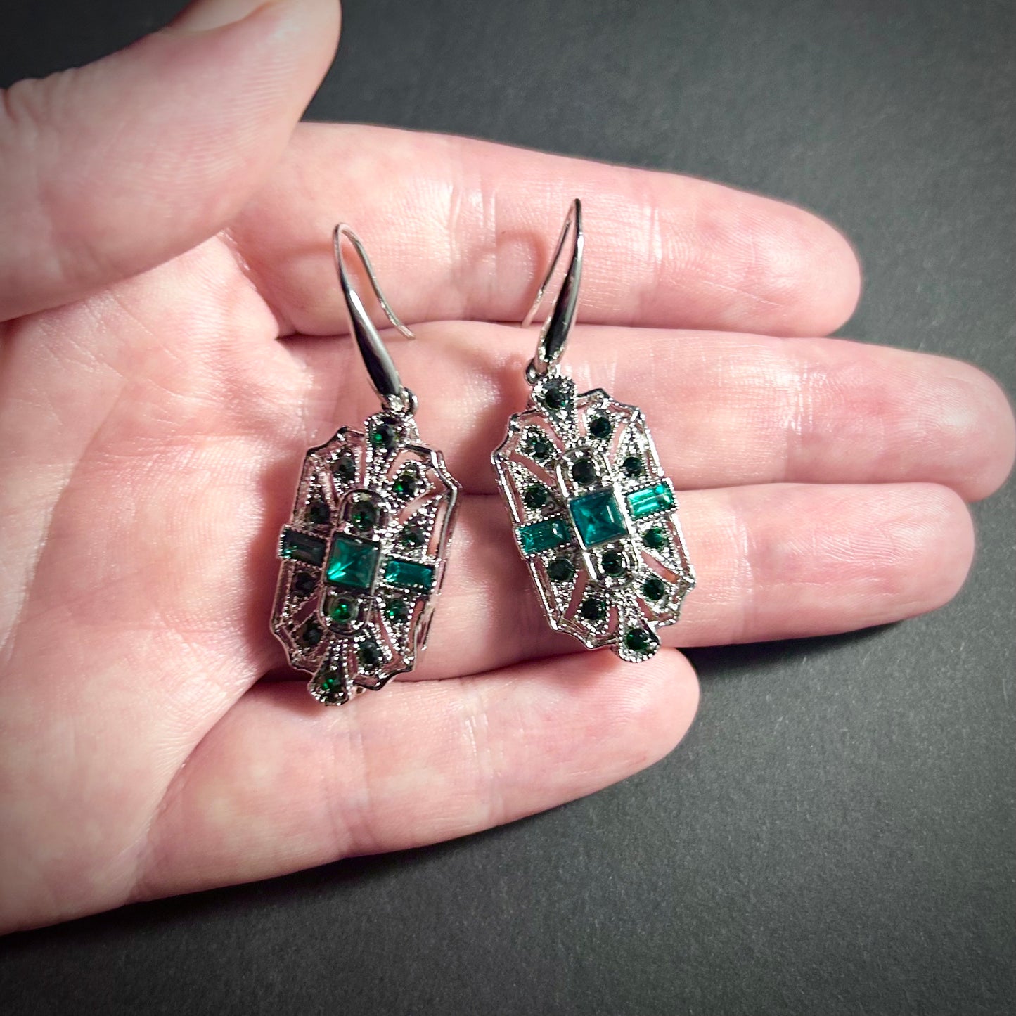 Art Deco Emerald & Silver Small Jewelry Set