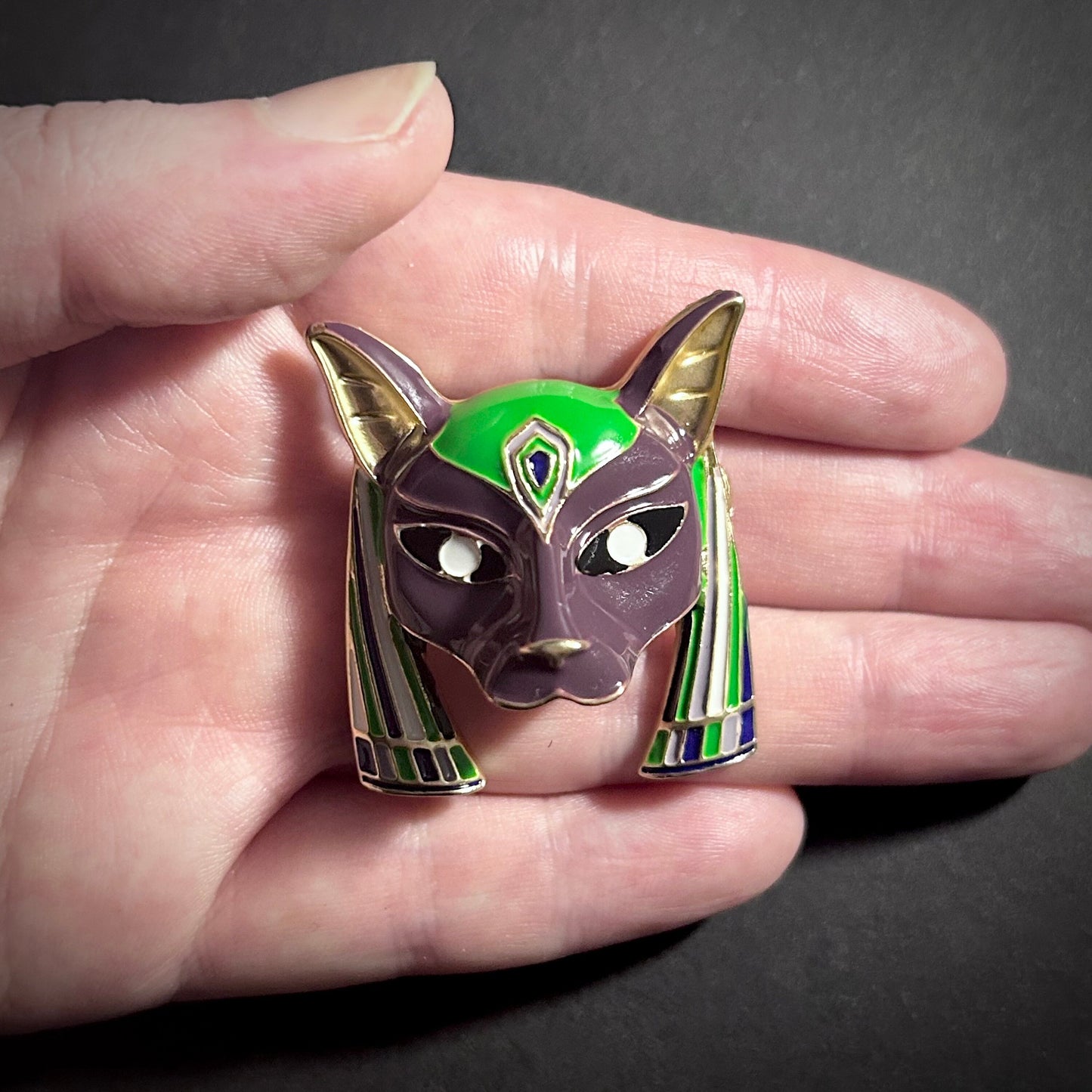 Egyptian Revival Pharaoh Cat Goddess Bastet Brooch in Gold & Brown Enamel