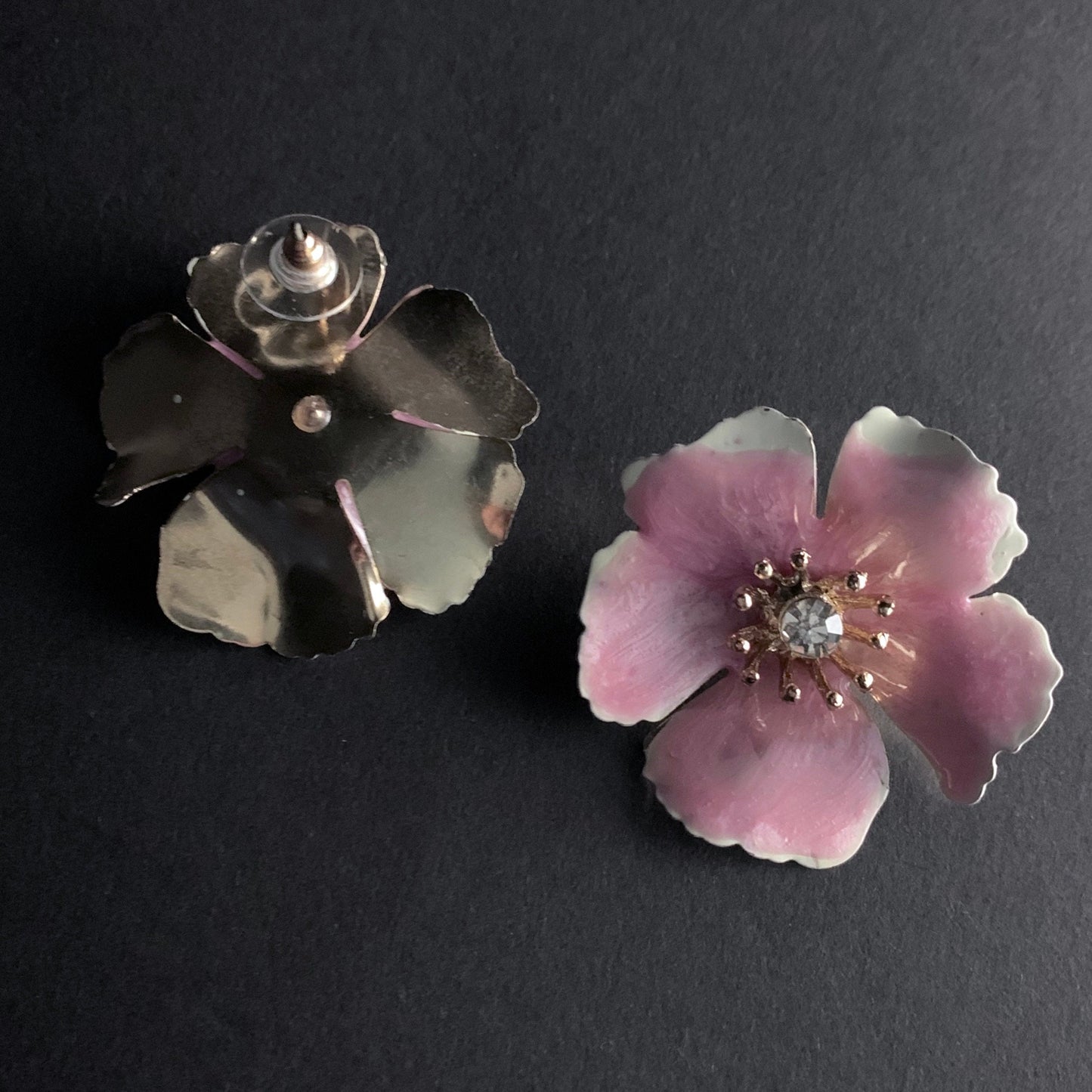 Flower Painted Enamel Earrings in Pink