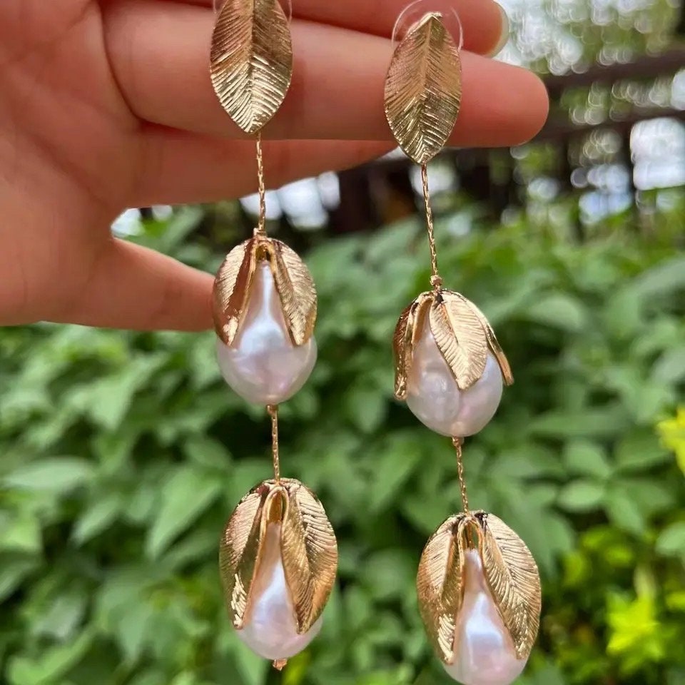 Pearls & Petals Gold Dangle Earrings