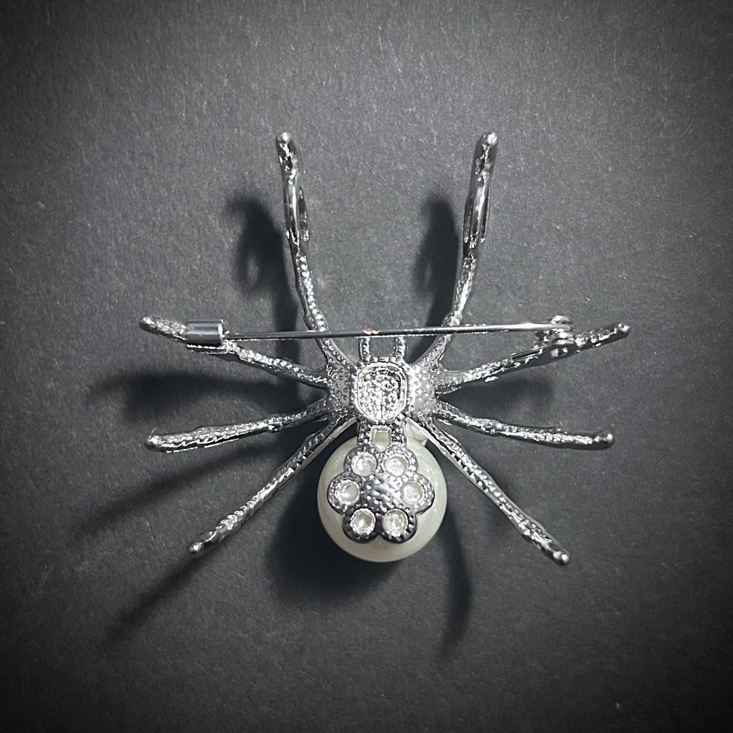 Spider Brooch & Pendant in Silver, White Pearl and Rhinestones