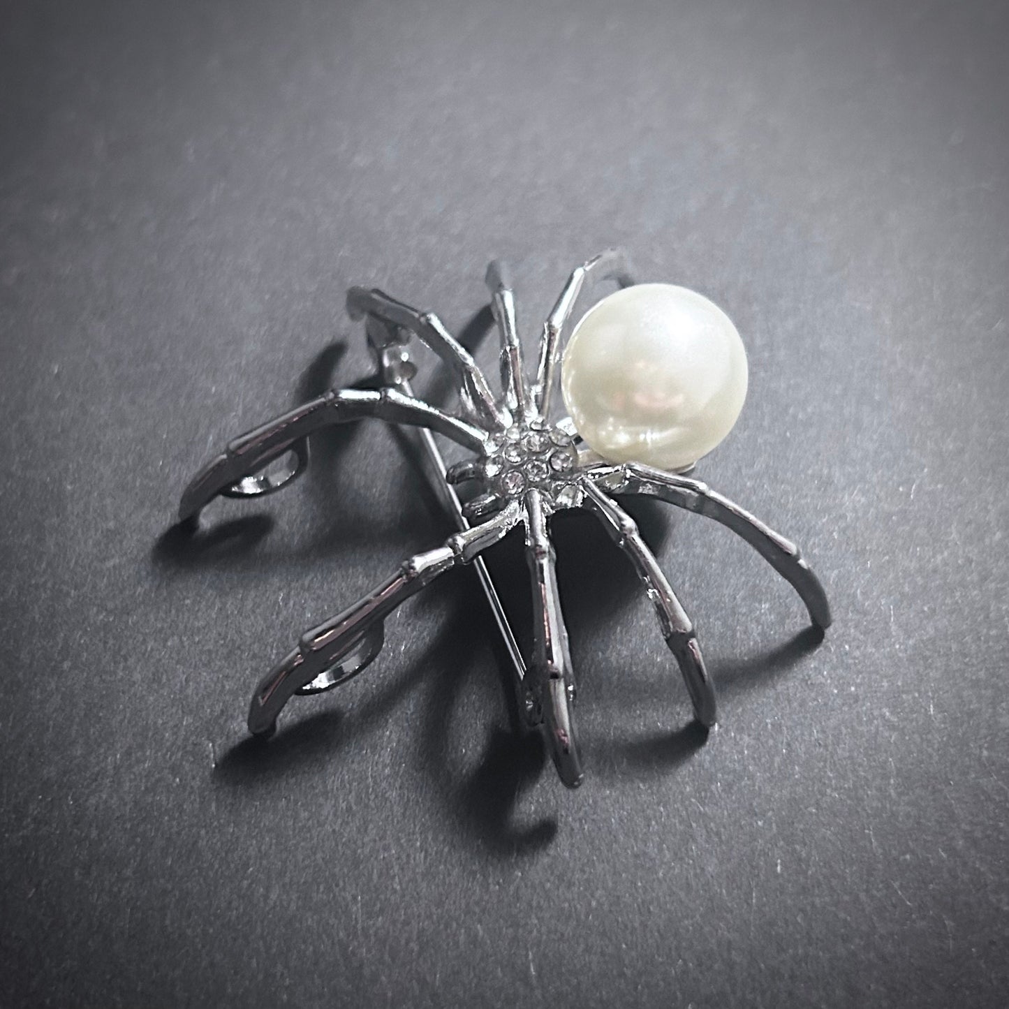 Spider Brooch & Pendant in Silver, White Pearl and Rhinestones