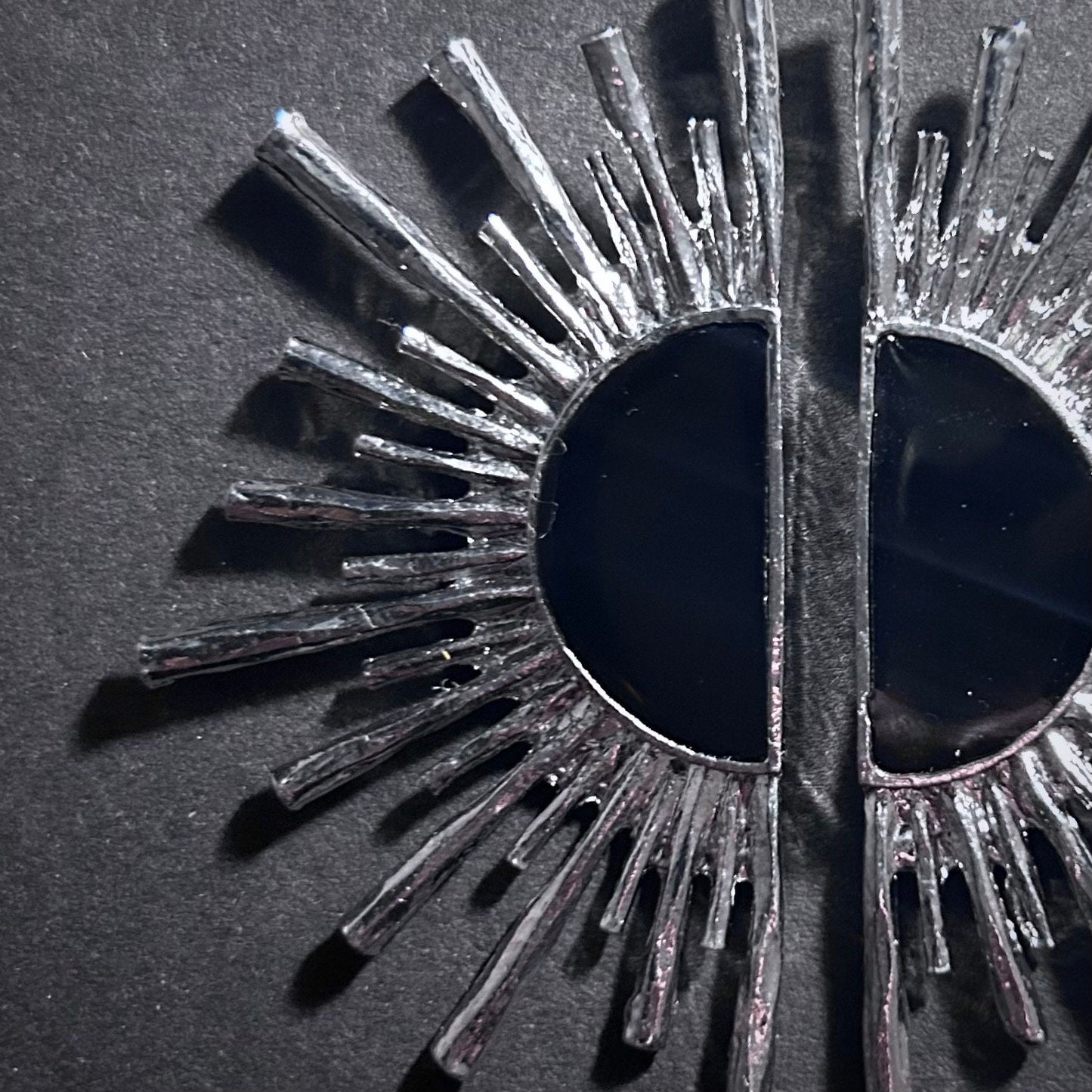 Black & Silver Sun Ray Fan Earrings