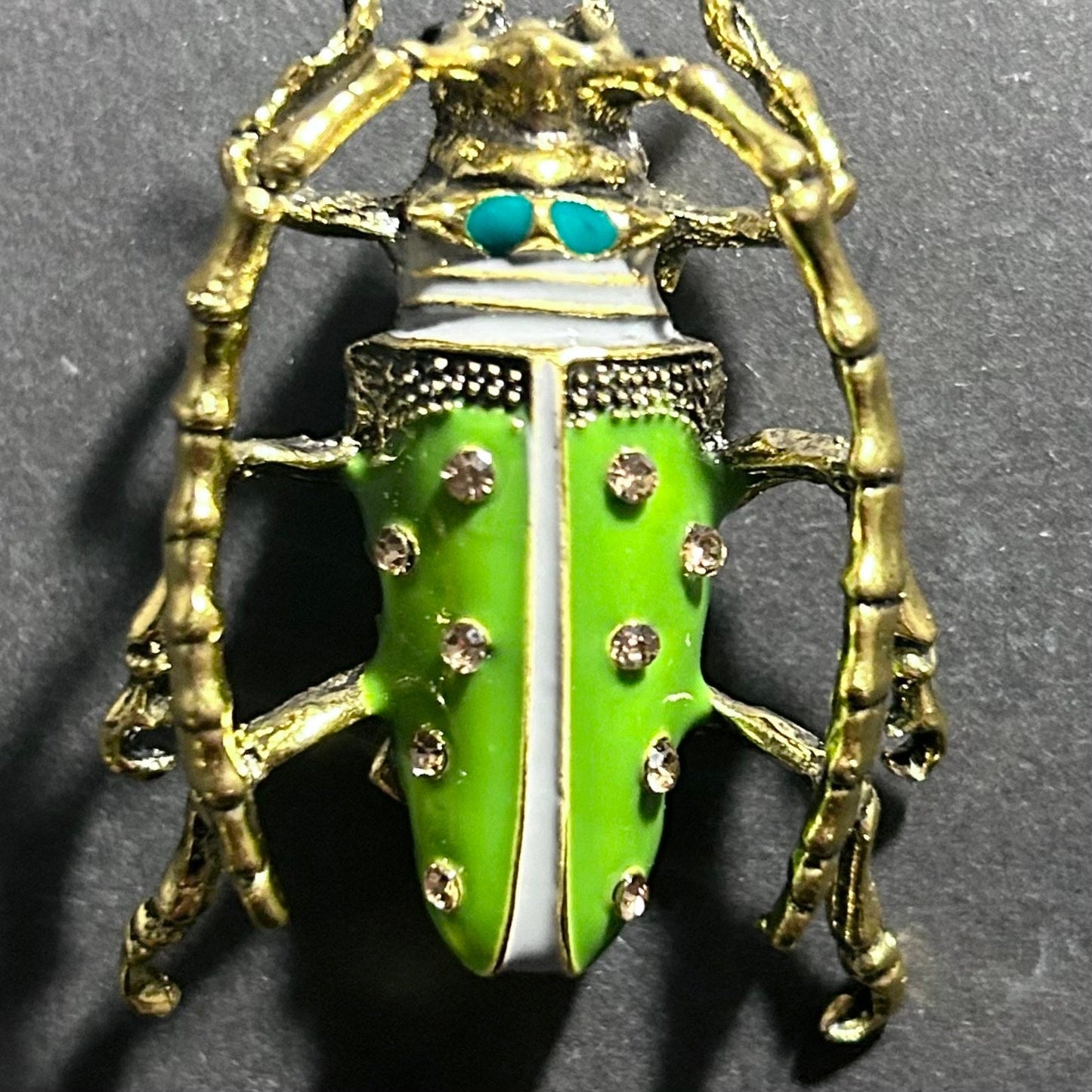 Longhorn Beetle Cloisonné Enamel Brooch in Gold & Green