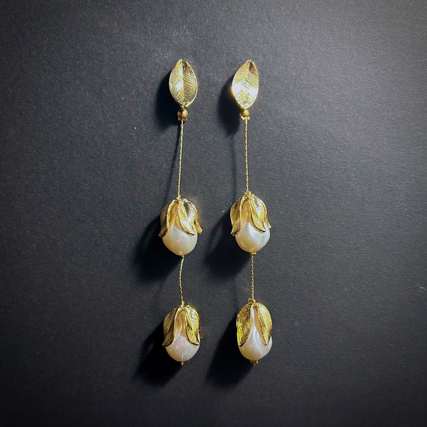 Pearls & Petals Gold Dangle Earrings