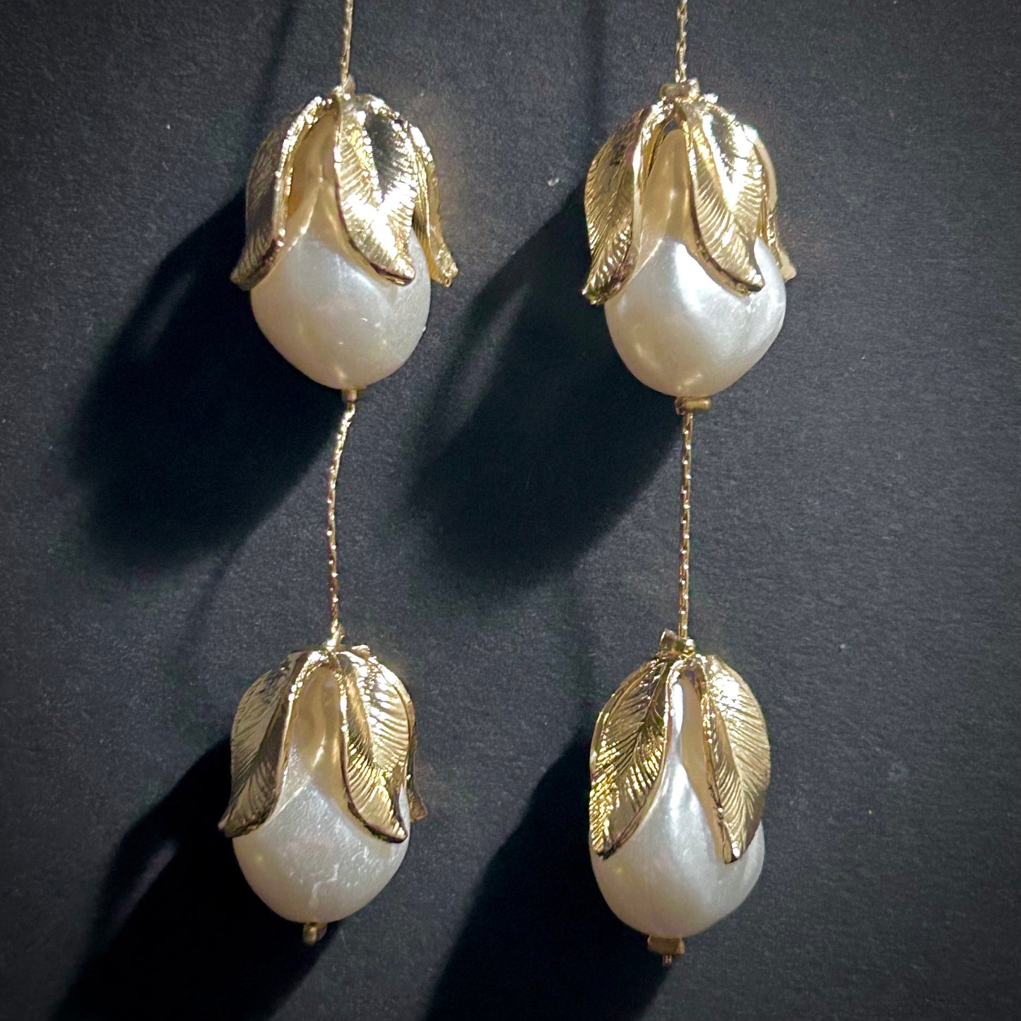 Pearls & Petals Gold Dangle Earrings