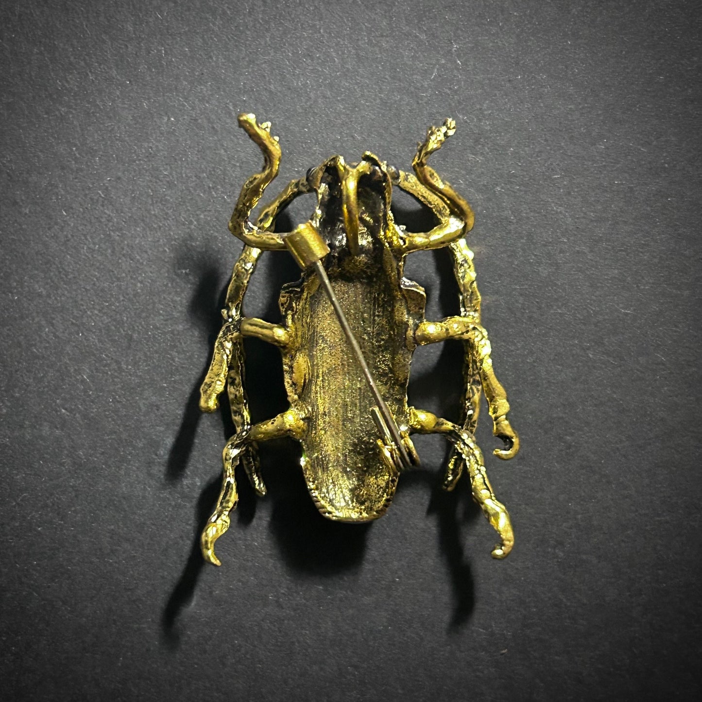 Longhorn Beetle Cloisonné Enamel Brooch in Gold & Green