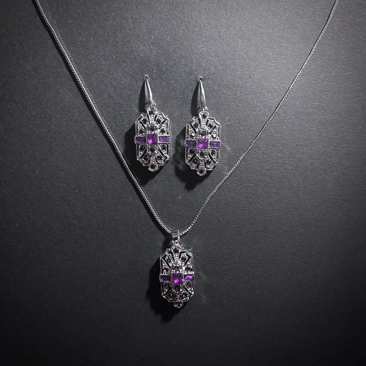 Art Deco Bridal/Bridesmaids Earrings in Silver & Amethyst