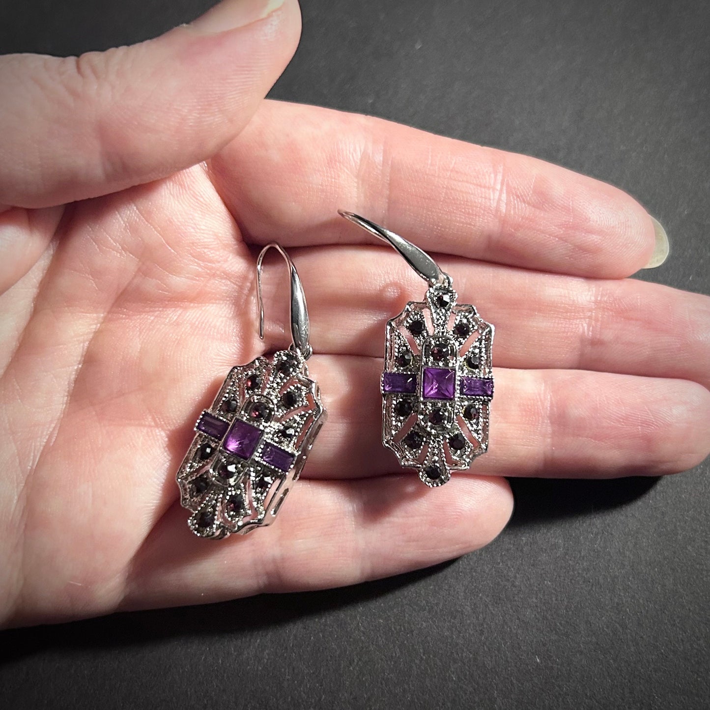 Art Deco Bridal/Bridesmaids Jewerly Set in Silver & Amethyst