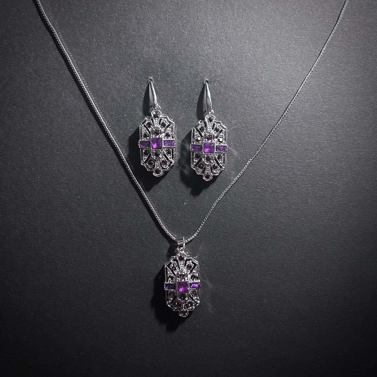 Art Deco Bridal/Bridesmaids Jewerly Set in Silver & Amethyst