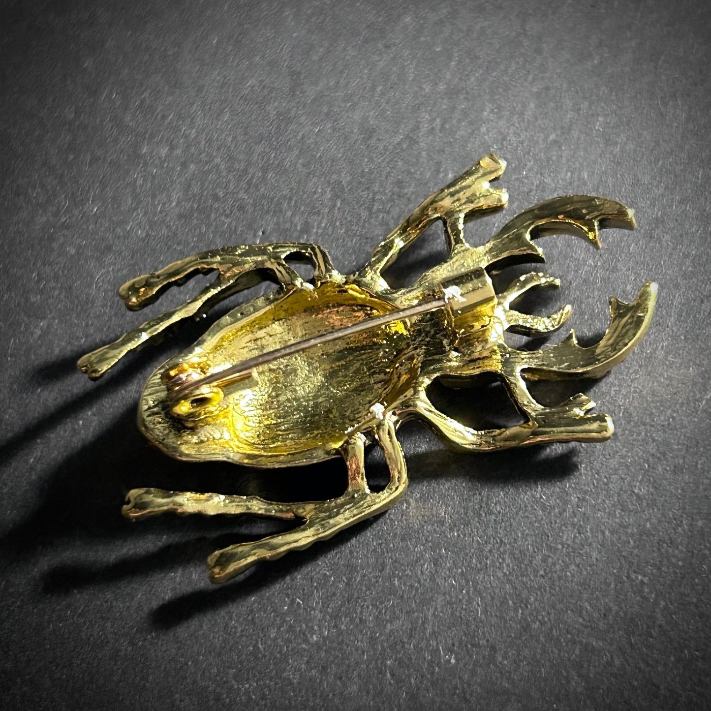 Golden Rhinstones & Purple Enamel Gold Stag Beetle Brooch