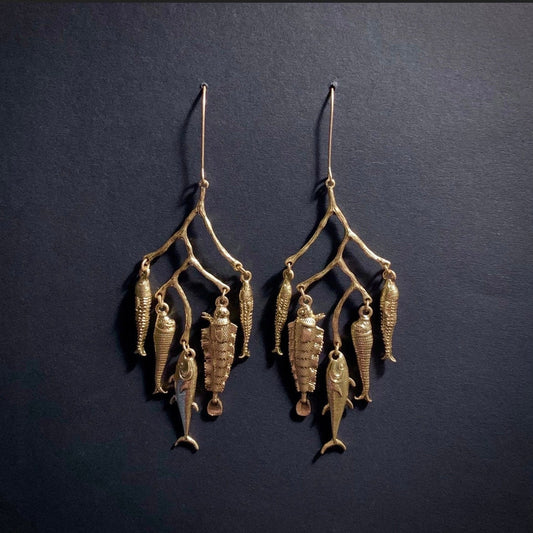 Very Fishy Golden Chandelier Large Statement Earrings