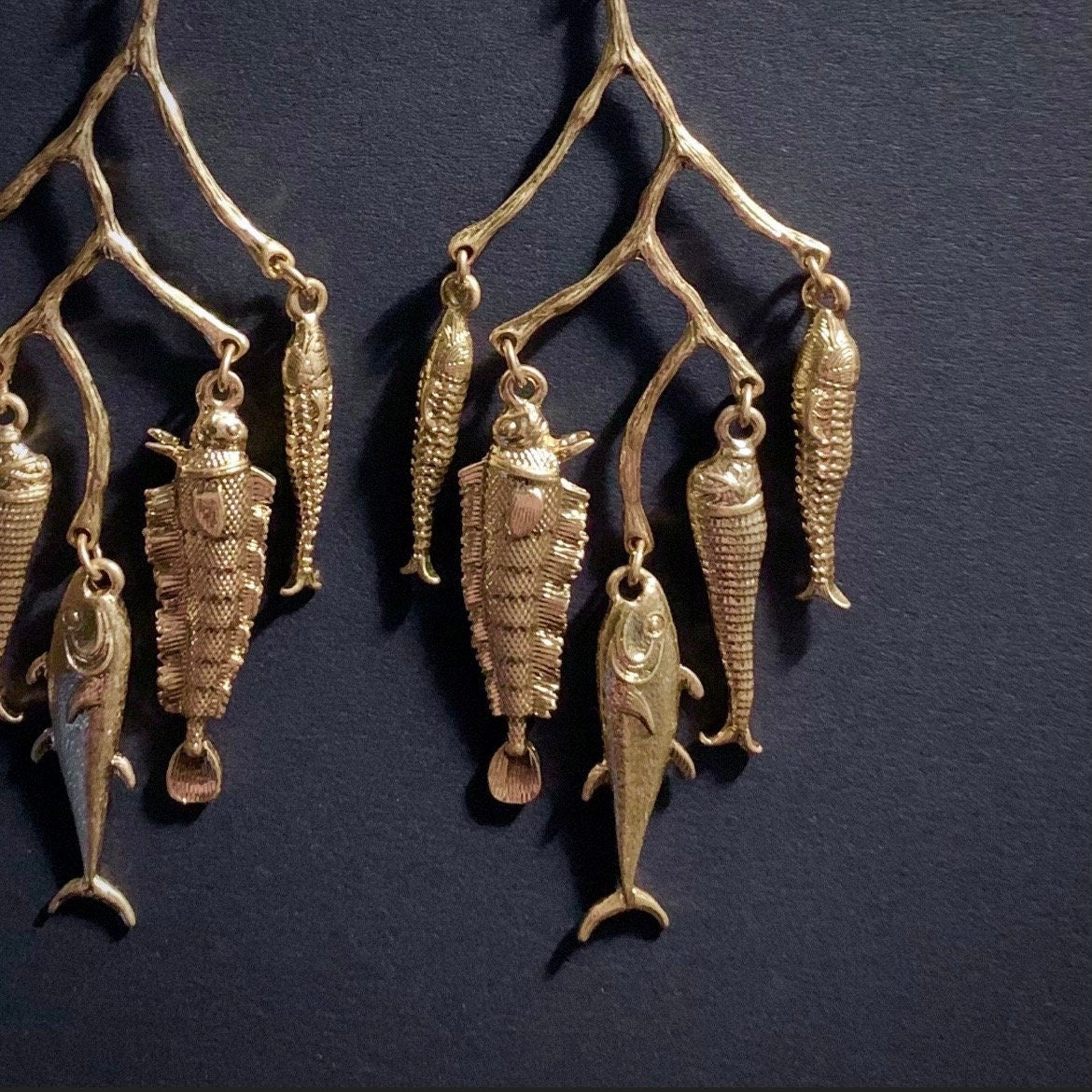 Very Fishy Golden Chandelier Large Statement Earrings