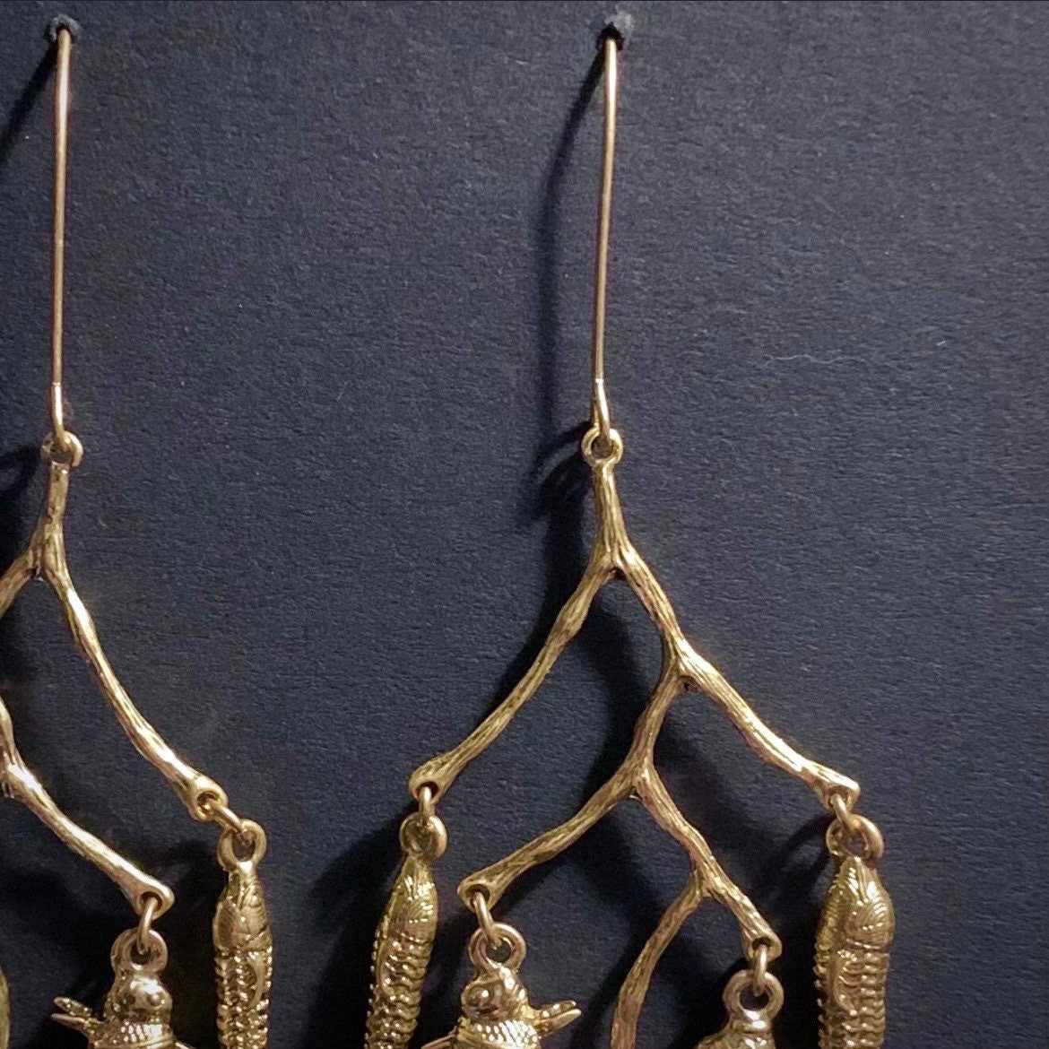 Very Fishy Golden Chandelier Large Statement Earrings