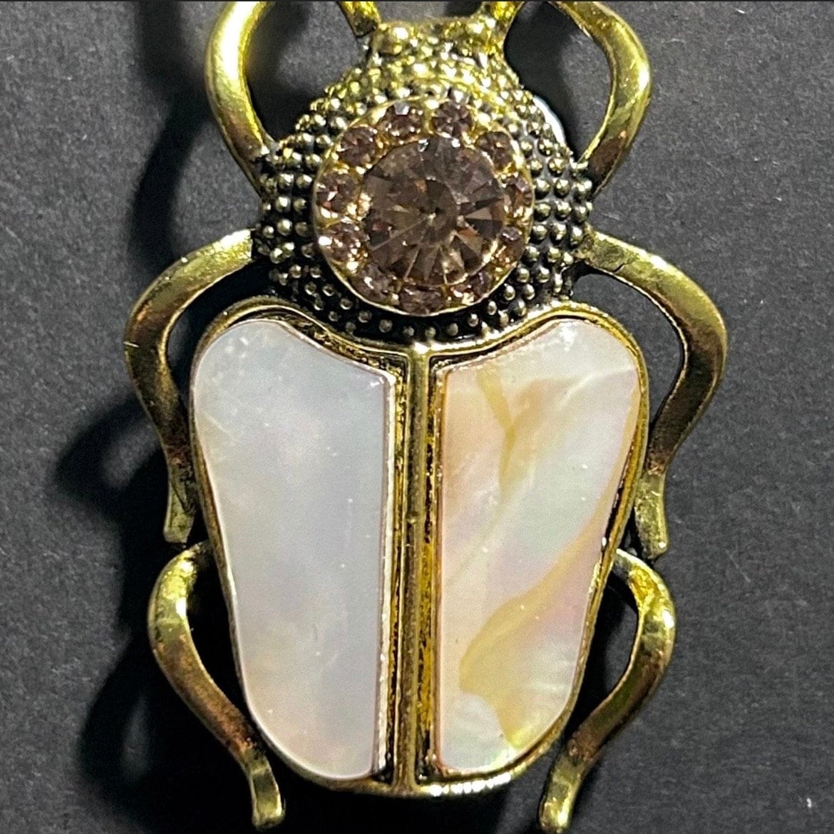 Beetle, Mother of Pearl & Champagne Crystal Brooch and Pendant in Gold